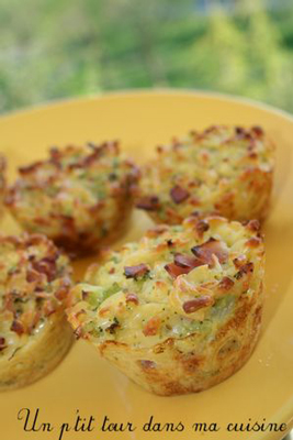 ptits muffins coquillettes, jambon et brocolis