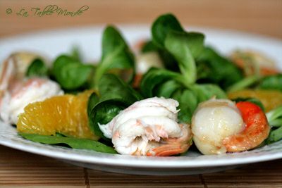 Salade de langoustines, noix de St-Jacques et suprêmes d'orange